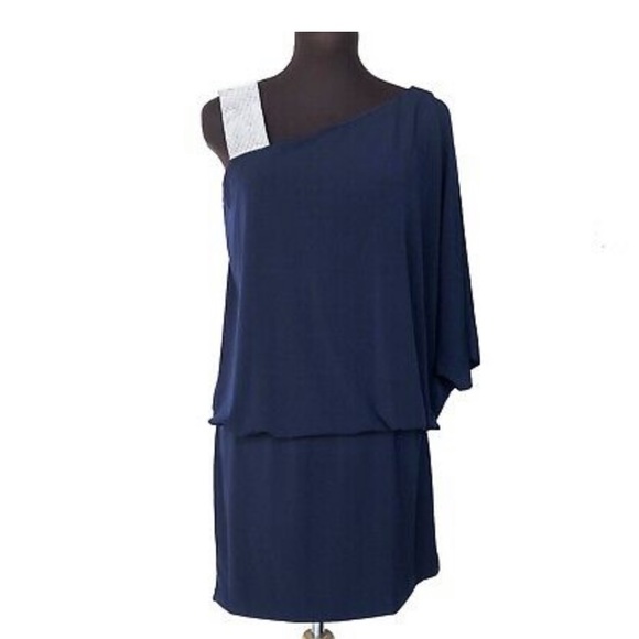Jackie Jon Dresses & Skirts - Jackie Jon Navy Stretch One Shoulder Dress Sz 16